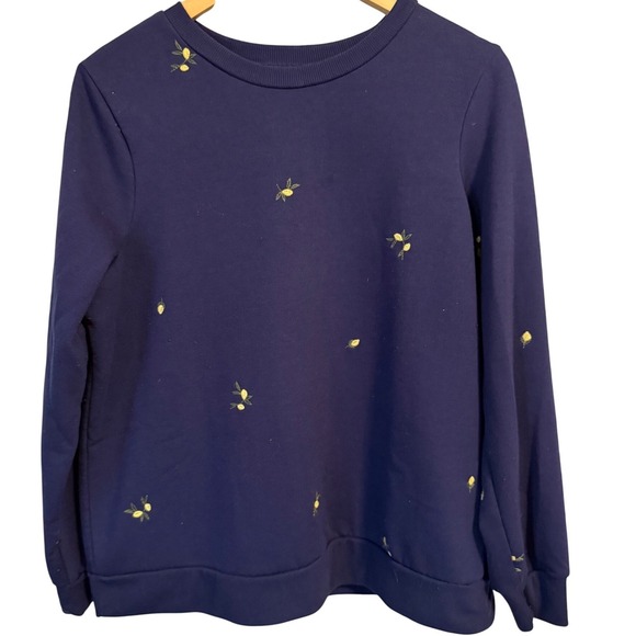 Gloria Vanderbilt Lemon Embroidered Navy Blue Sweatshirt - Size L - Picture 1 of 5